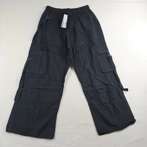 Step In Style Black Cotton Wide Leg Cargo Pants AA24-301P One Size NWT New